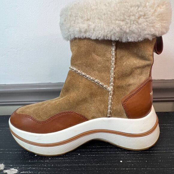 Tory Burch Gemini Link Platform Boots Women Size 5.5 Suede Winter Sheep Fur - Picture 7 of 12